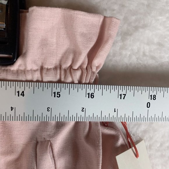 Open Edit Shorts Women Size L Pink PaperBag Waist‎ Drawstring Pockets Linen 6386 - Picture 5 of 8